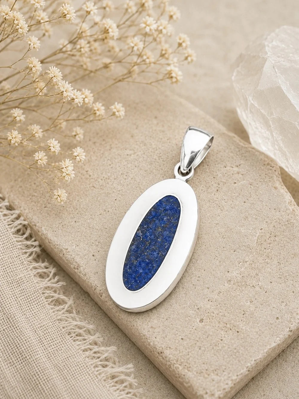 Natural Lapis Lazuli Gemstone 2.3” Sterling Silver Pendant